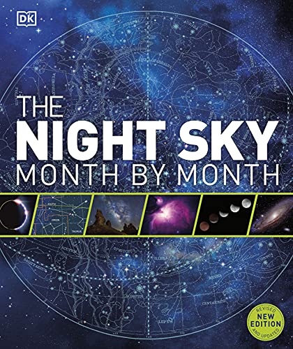 Book cover: "The Night Sky Month by Month" with star charts and planets.