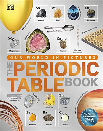 Book cover titled The Periodic Table Book featuring various element samples and scientific images.