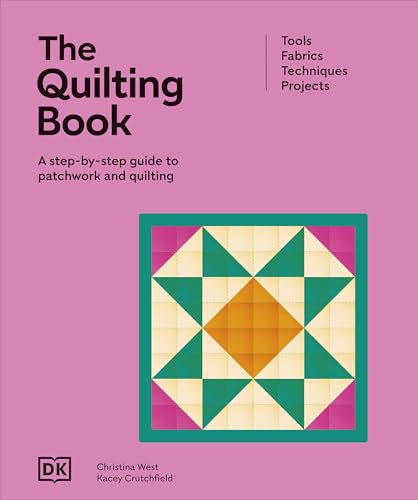 Book cover featuring a colorful patchwork quilt design on a pink background.