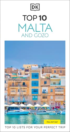 DK Top 10 Malta and Gozo travel guide with coastal cityscape.