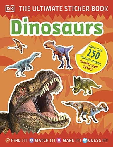 Red sticker book cover featuring various dinosaur illustrations.