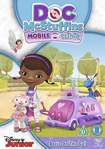Doc McStuffins DVD cover featuring Doc, Lambie, Hallie, and a mobile clinic.