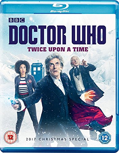 "Blu-ray case with 'Doctor Who: Twice Upon a Time' cover art featuring three characters."
