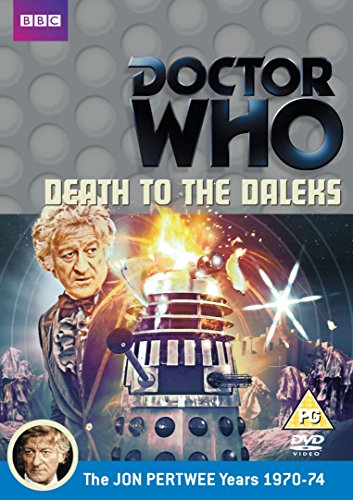 Doctor Who Death to the Daleks DVD cover featuring Jon Pertwee and a Dalek.