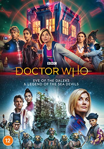 DVD cover for Doctor Who featuring the Doctor, companions, the TARDIS, and Daleks.