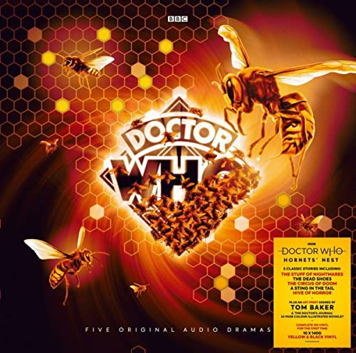 Doctor Who vinyl cover featuring a honeycomb, bees, and the Doctor Who logo.