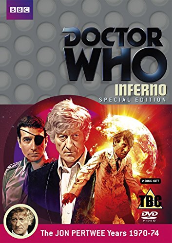 Doctor Who: Inferno DVD cover featuring Jon Pertwee and a fiery scene.
