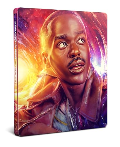 Steelbook Blu-ray cover featuring Ncuti Gatwa as the Doctor, with colorful nebula background.