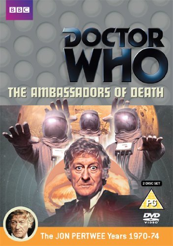 Doctor Who The Ambassadors of Death DVD cover featuring Jon Pertwee and three astronauts.
