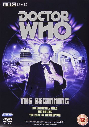 Doctor Who The Beginning DVD cover featuring the First Doctor and Daleks in purple.