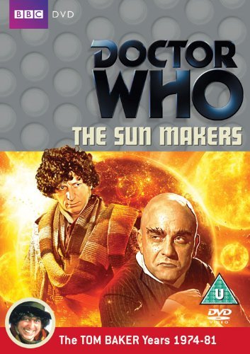 Doctor Who DVD cover featuring Tom Baker and a fiery sun background.