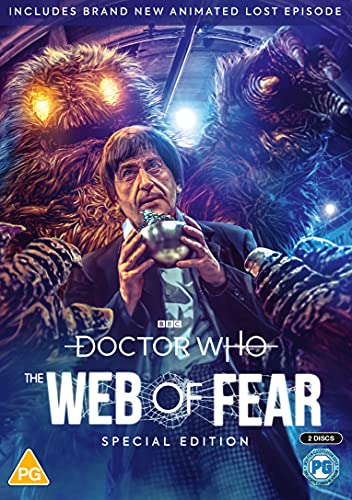 DVD cover art featuring the Second Doctor surrounded by furry, glowing-eyed Yeti creatures.
