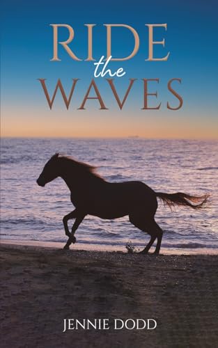 Book cover: black horse running on a beach, titled “Ride the Waves”.