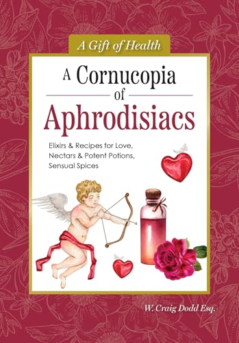 Book cover with cupid, hearts, a potion bottle, and red roses.