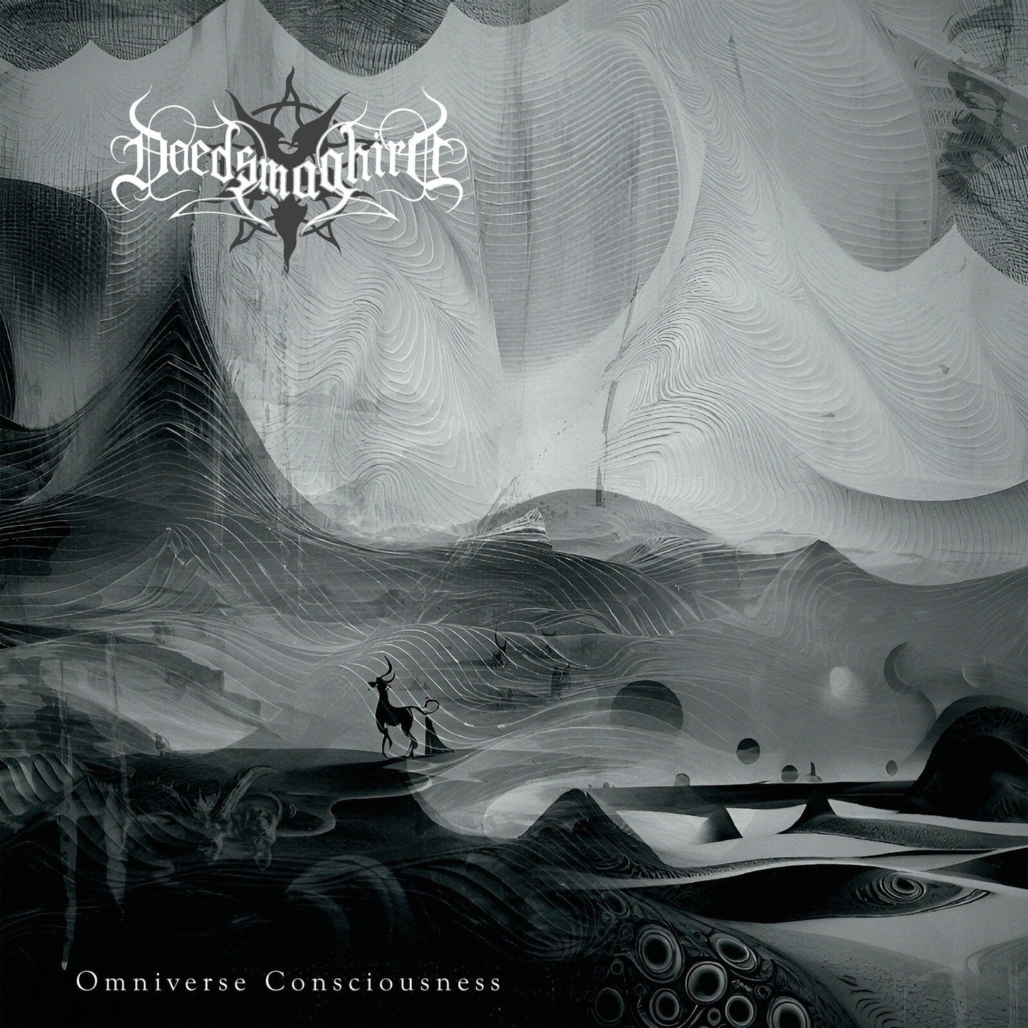 Black and white album cover with swirling shapes and a silhouetted animal.