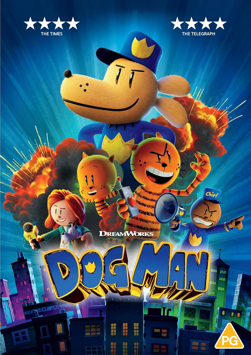 Dog Man DVD cover featuring a dog-headed police officer and other characters.