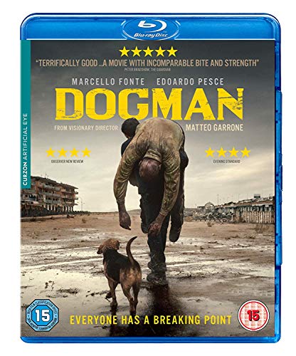 A man carries another man on his back in a desolate landscape near a dog.