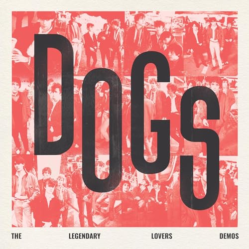 Red album cover for “Dogs” with collage of men in suits.