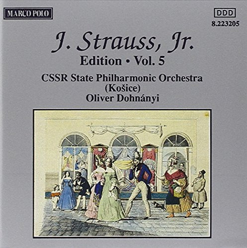 CD cover for J. Strauss Jr. Edition, Vol. 5, with period illustration.