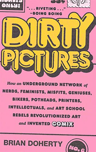 Book cover for “Dirty Pictures” with yellow text on pink background.