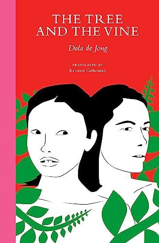 Book cover with red background, two faces framed by green foliage.