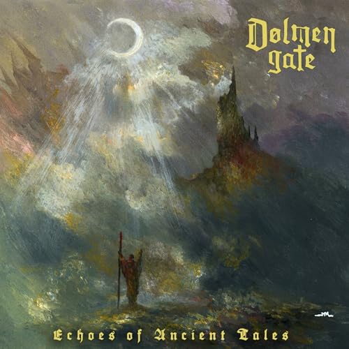 Painted album cover featuring a castle, crescent moon, and figure with a staff.