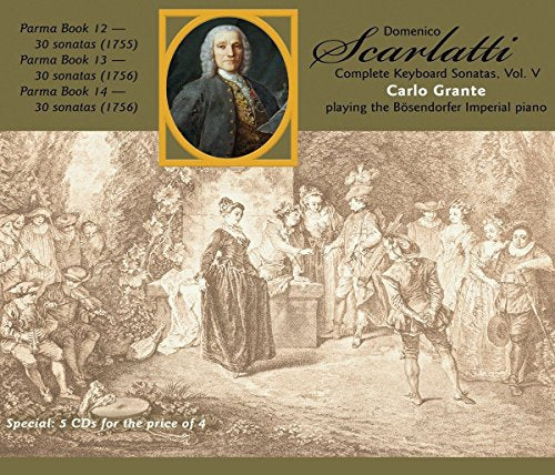 CD cover featuring a portrait of Domenico Scarlatti over an 18th-century garden party illustration.