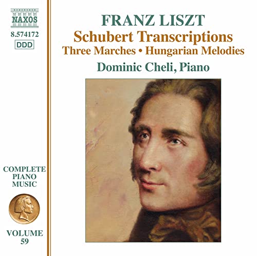 CD cover featuring a portrait of Franz Liszt and text for Schubert Transcriptions.