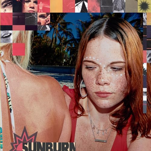 A collage featuring a freckled woman, a sunburnt back, and various small photographic squares.
