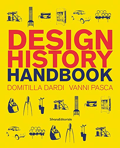 Yellow book cover, "Design History Handbook" title, with illustrated design objects.