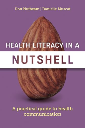 Book cover: walnut with text “Health Literacy in a Nutshell.”