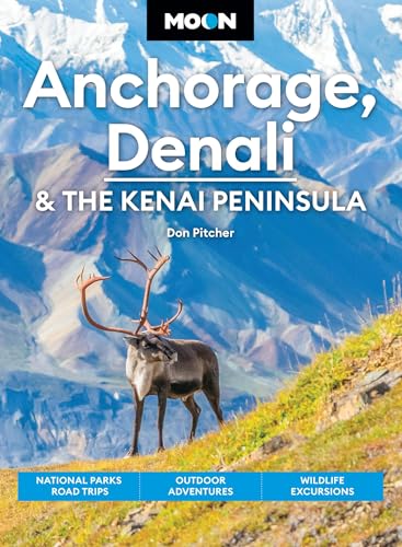 Travel guidebook cover featuring a moose against a mountain backdrop.