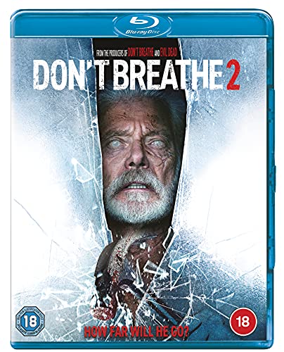 Don't Breathe 2" Blu-ray cover with a close-up of a man's face behind cracked glass.