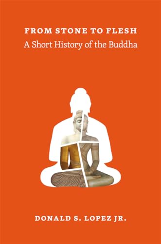 Book cover: orange background, Buddha silhouette with fragmented statue image.