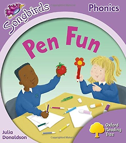 Children with a pen, tomato, and flower at a desk.