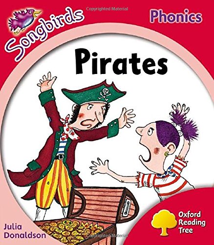 Book cover: pirate and child with treasure chest, illustrated style.