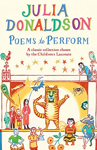 Book cover with colorful illustrations of animals and performing children.