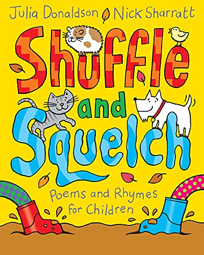 Book cover with yellow background, title text, cartoon animals, and legs in colorful boots.