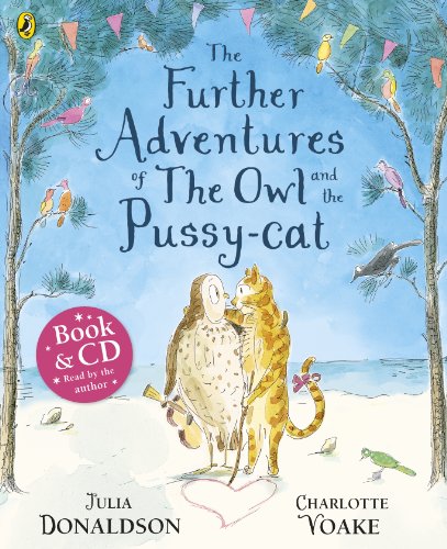 Book cover: owl and pussy-cat embracing, with birds and beach scene.