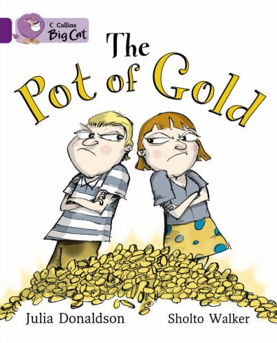 Book cover: two frowning children above a pile of gold coins.