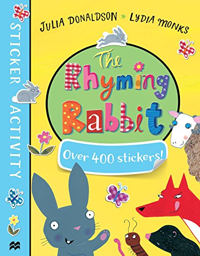 Colorful sticker book cover featuring a grey rabbit and other animals.