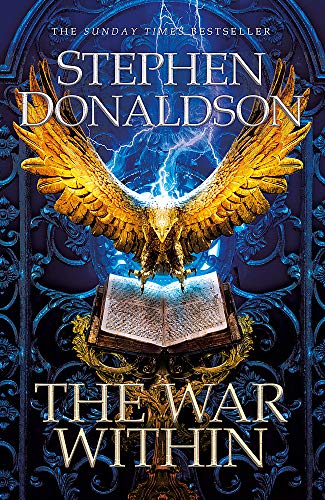 Book cover: golden eagle above an open book, stormy background.