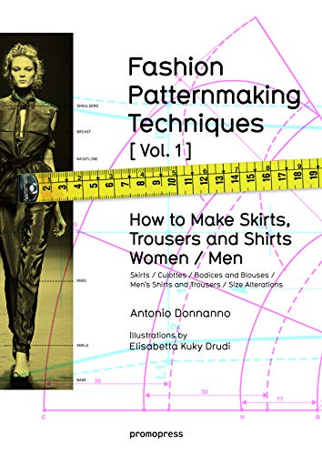 Book cover for Fashion Patternmaking Techniques Vol. 1 with a model and measuring tape.
