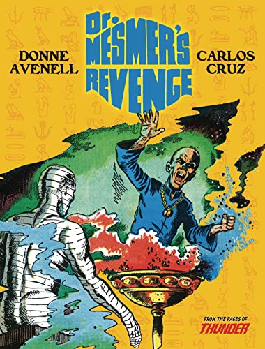 Comic book cover featuring a mummy and a sinister man emerging from a cauldron.