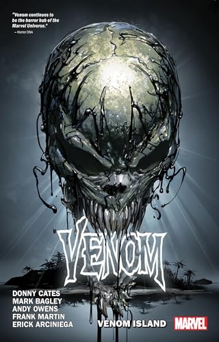 Venom’s monstrous, skeletal face dominates the cover of this graphic novel.