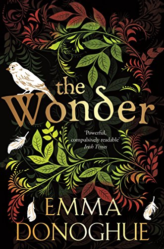 Book cover: "The Wonder" with floral design, bird, and feather motifs.
