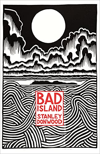Black and white landscape with waves, clouds, a moon, and red “BAD ISLAND” text.