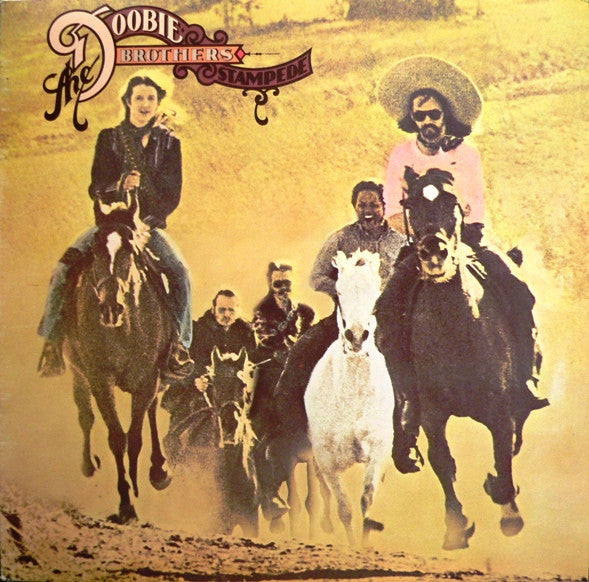 The Doobie Brothers' "Stampede" album cover: five figures on horseback.