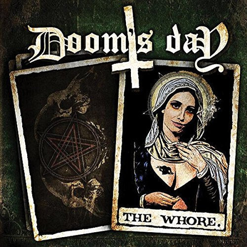 "Album cover with tarot cards featuring a woman and pentagram symbol."