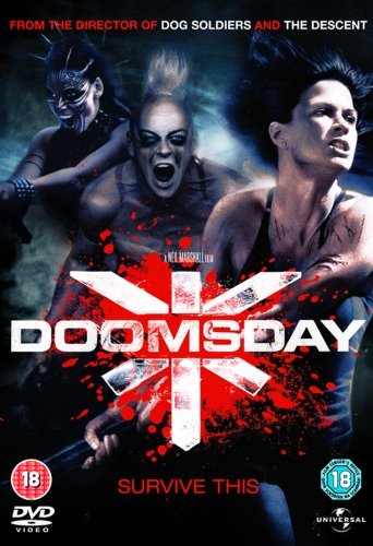 Doomsday" DVD cover featuring three aggressive figures and a red Union Jack.